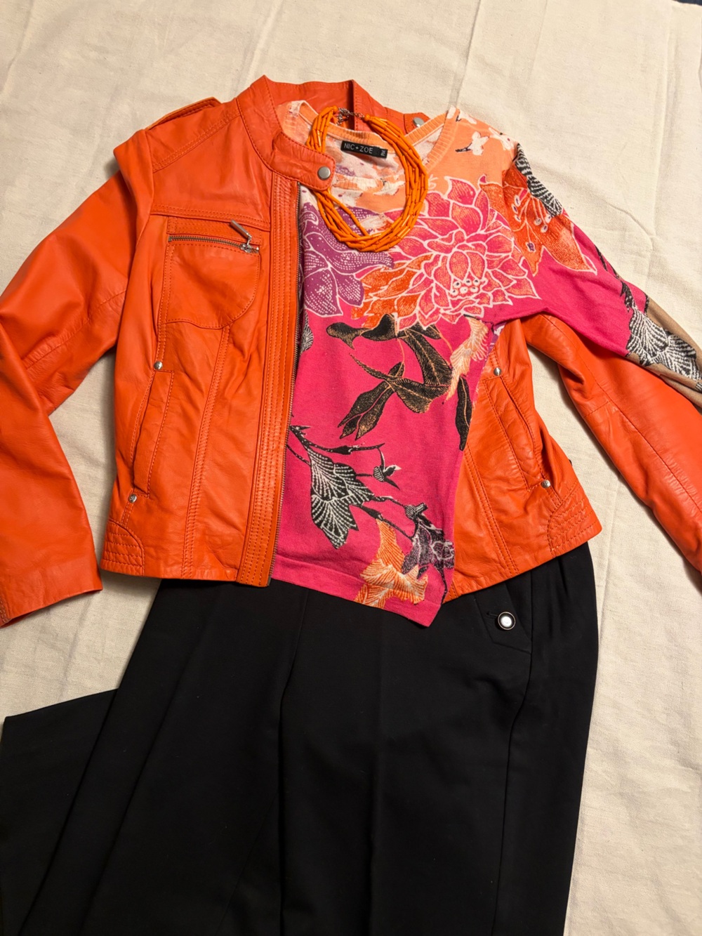 NIC+ZOE Floral Mixed-Color Long Sleeve Top - Pink & Orange - Picture 6 of 6